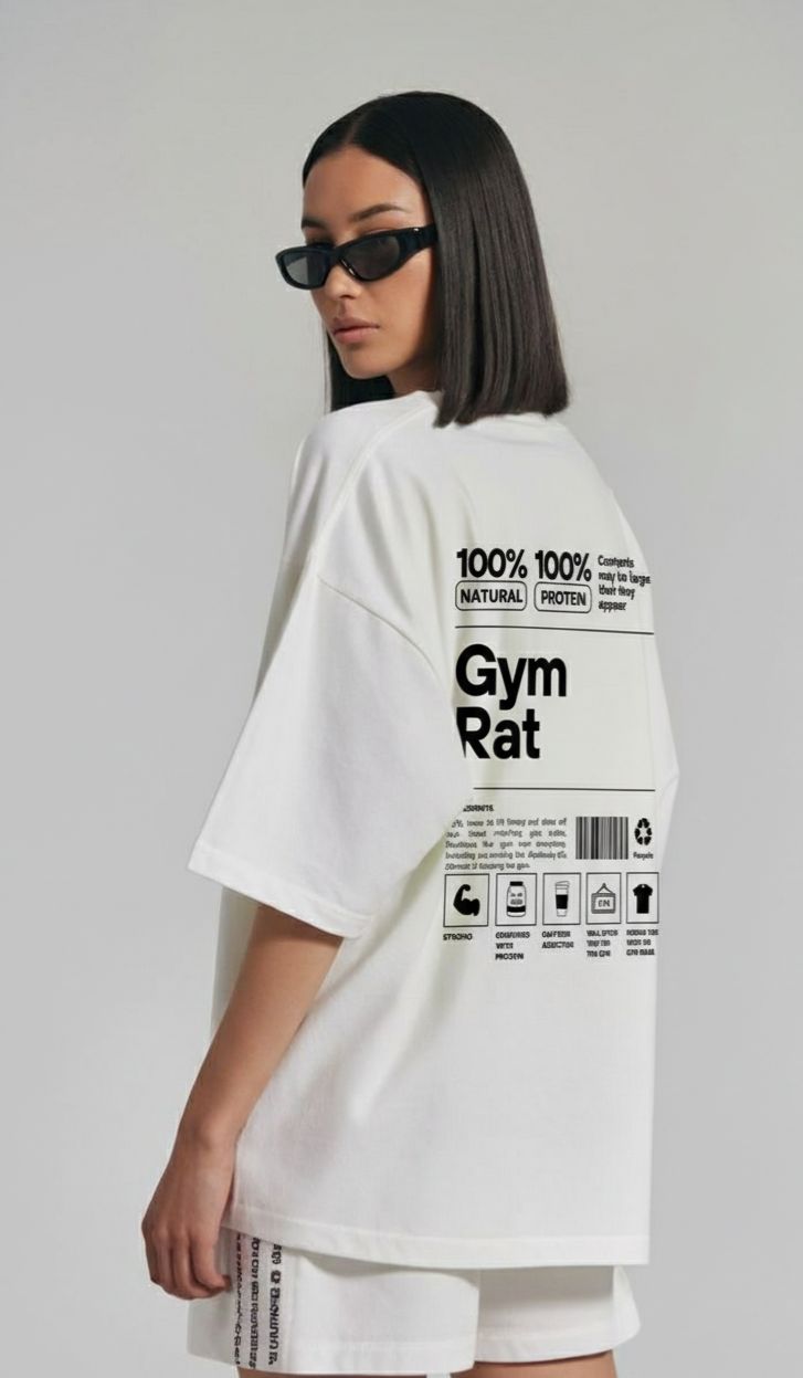 PREMIUM OVERSIZED GYM TSHIRT WHITE-GYM RAT-