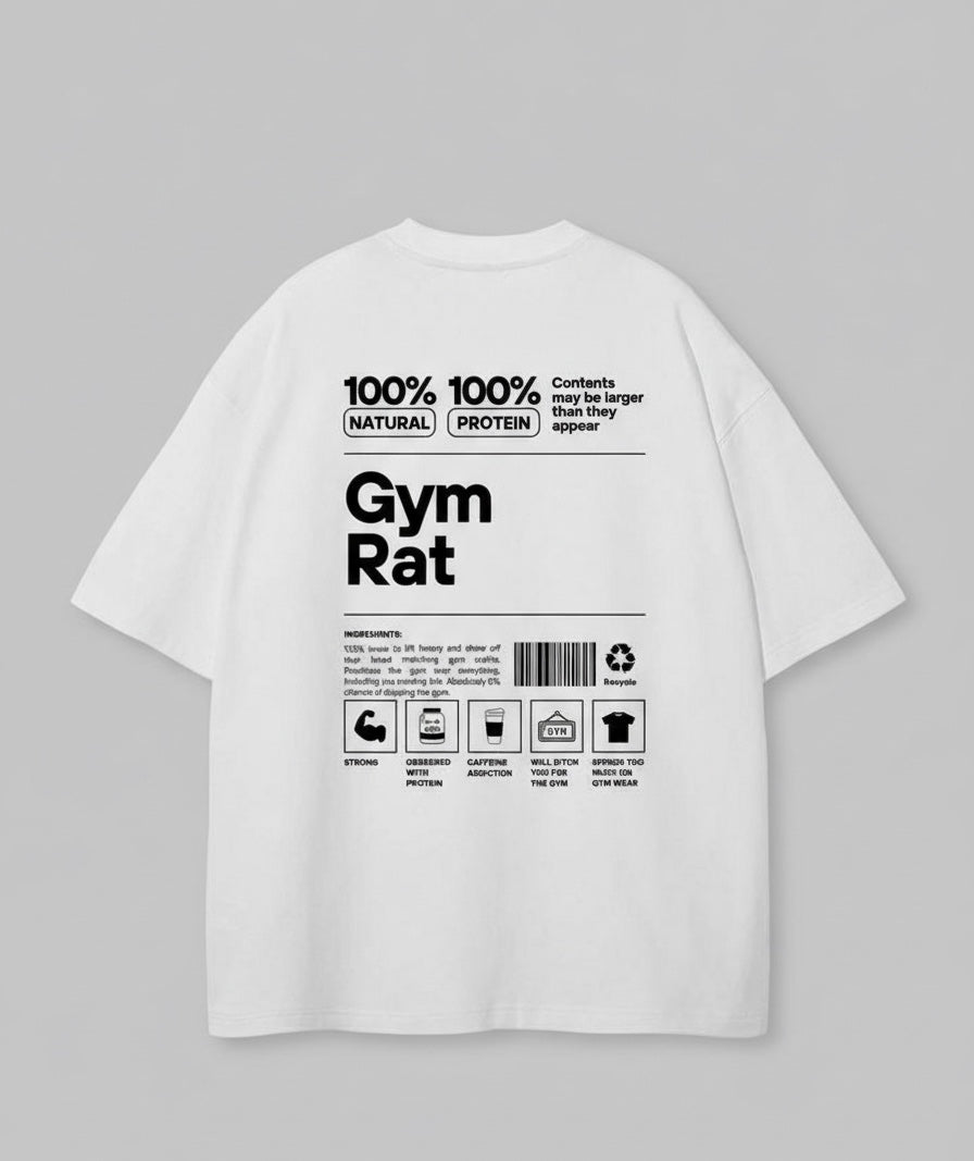 PREMIUM OVERSIZED GYM TSHIRT WHITE-GYM RAT-