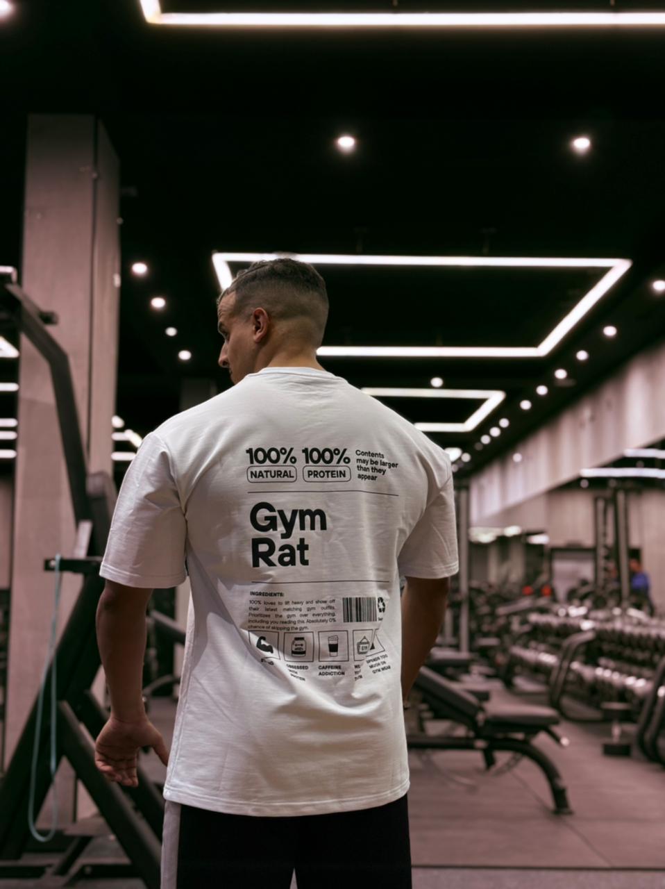 PREMIUM OVERSIZED GYM TSHIRT WHITE-GYM RAT-
