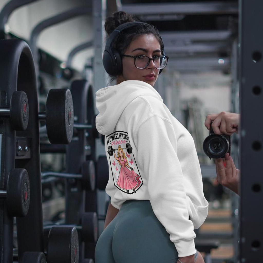 PREMIUM OVERSIZED GYM HOODIE -POWERLIFTING PRINCESS- WHITE