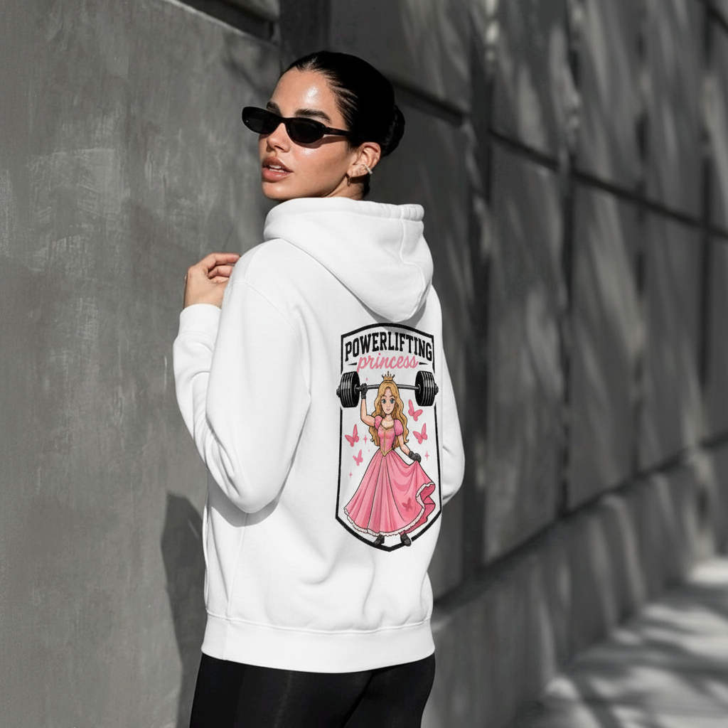 PREMIUM OVERSIZED GYM HOODIE -POWERLIFTING PRINCESS- WHITE