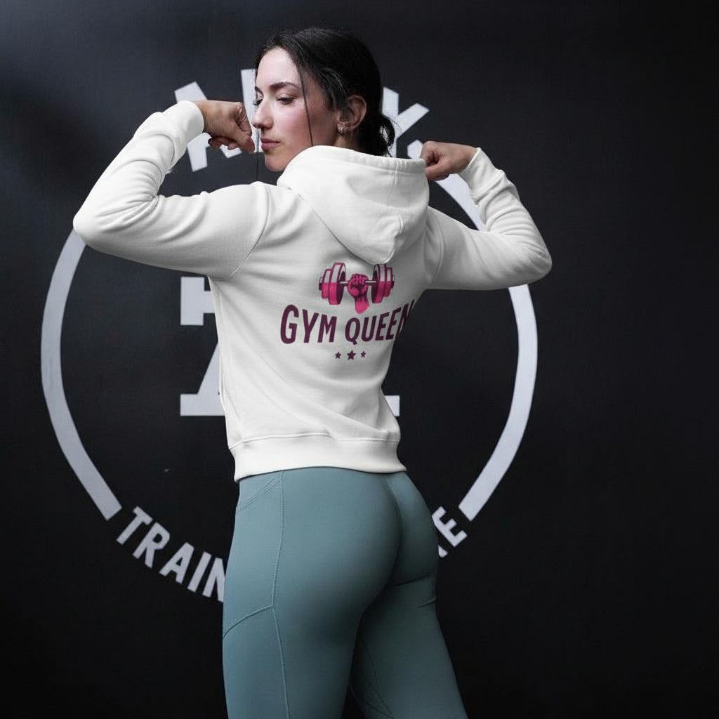 PREMIUM OVERSIZED GYM HOODIE -GYM QUEEN- WHITE
