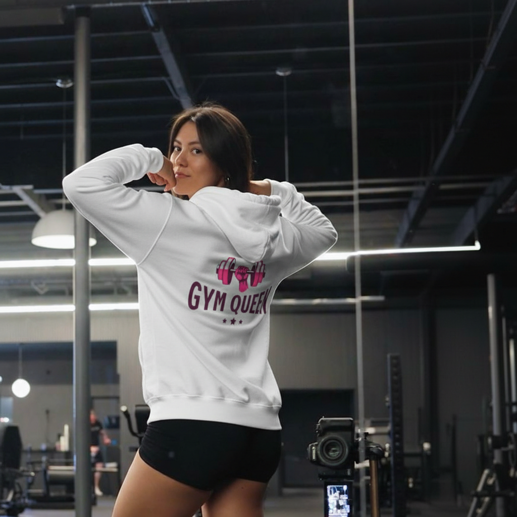 PREMIUM OVERSIZED GYM HOODIE -GYM QUEEN- WHITE
