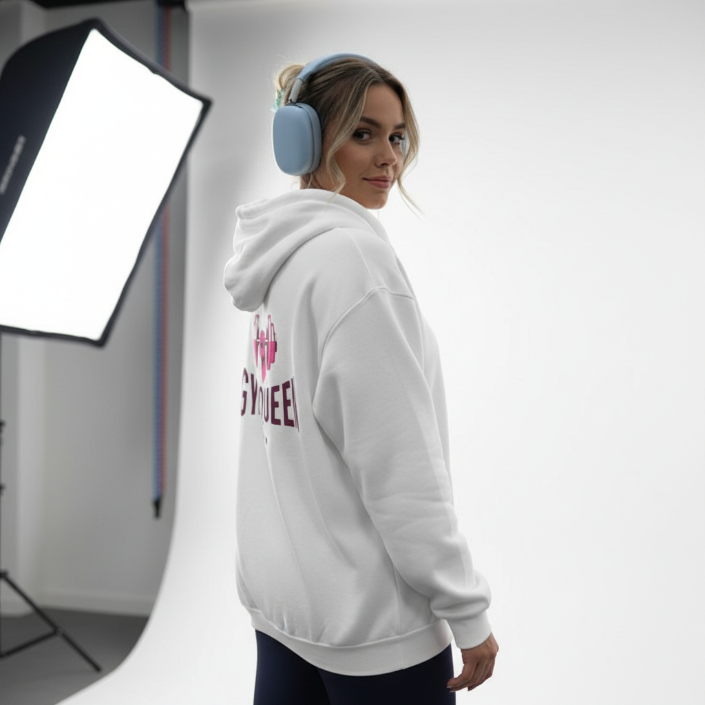 PREMIUM  HOODIE -GYM QUEEN- White