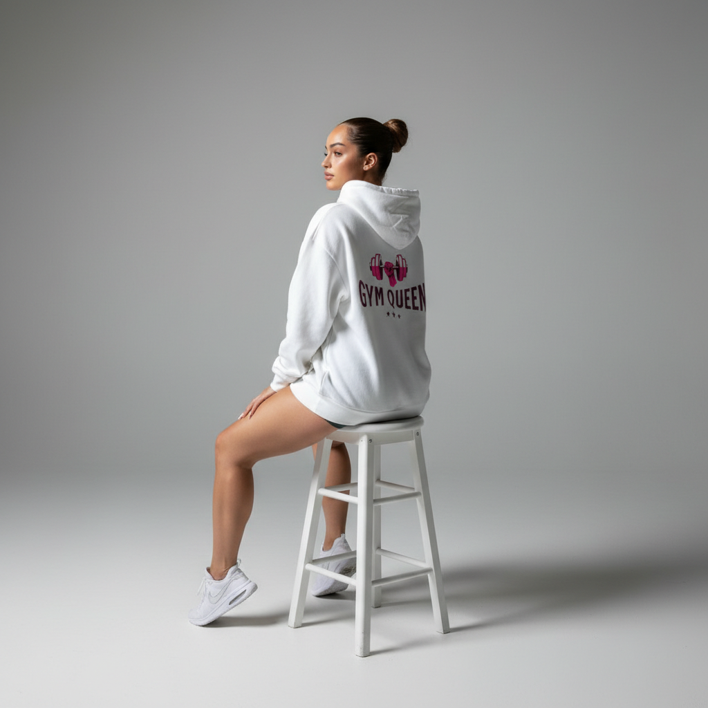 PREMIUM  HOODIE -GYM QUEEN- White